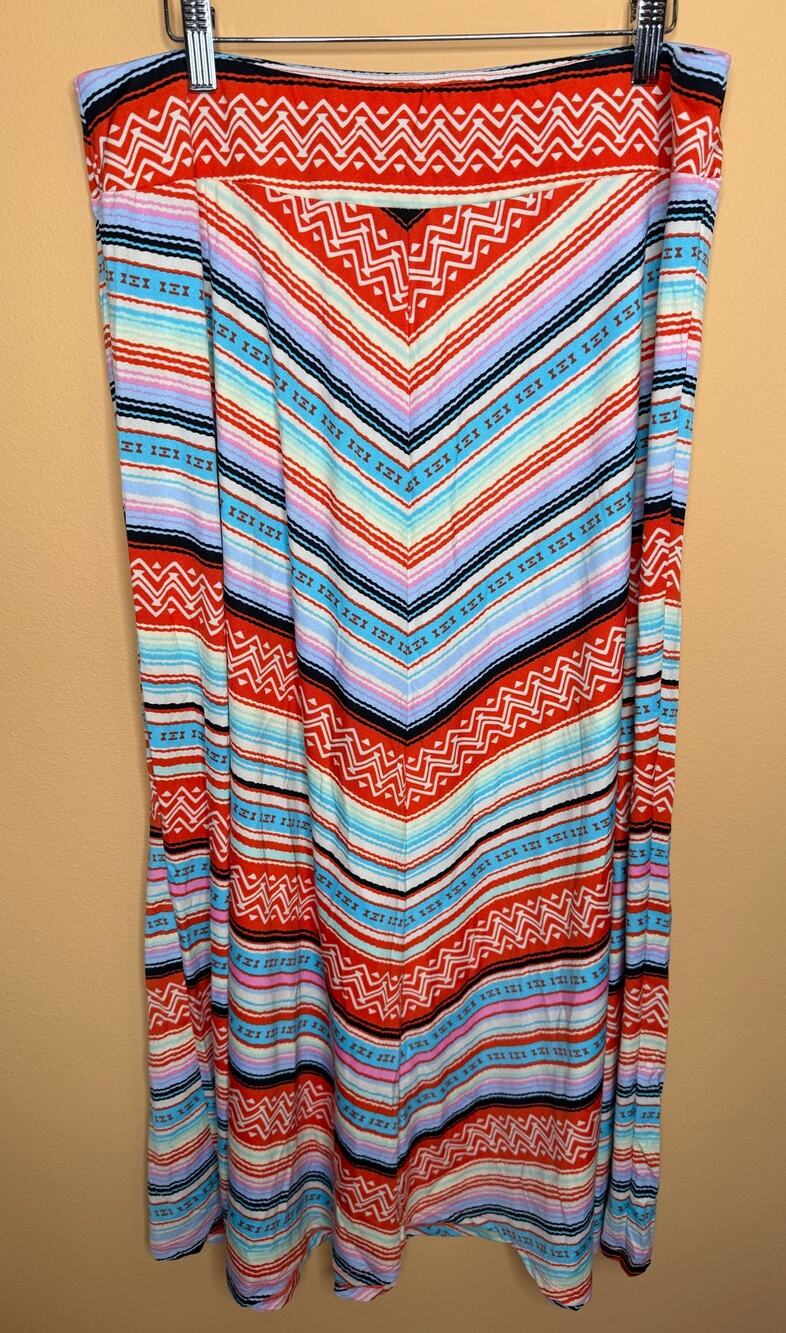 GNW large maxi skirt orange stripe multi color pull on long skirt spring cotton